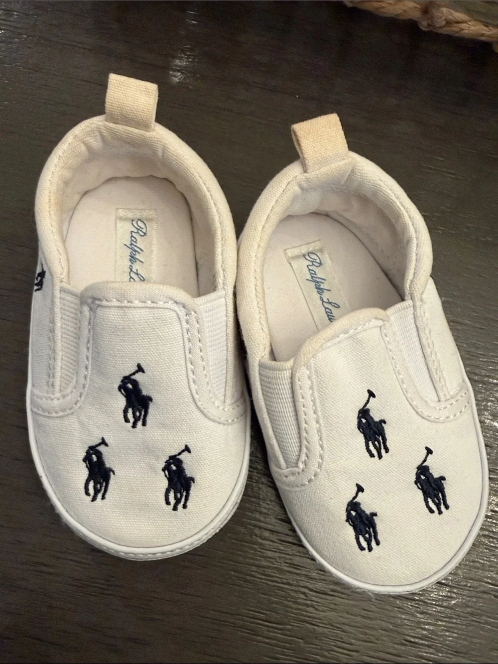 Ralph Lauren Baby Boys White Canvas Bal Harbour Repeat Slip On Sneakers 3 months